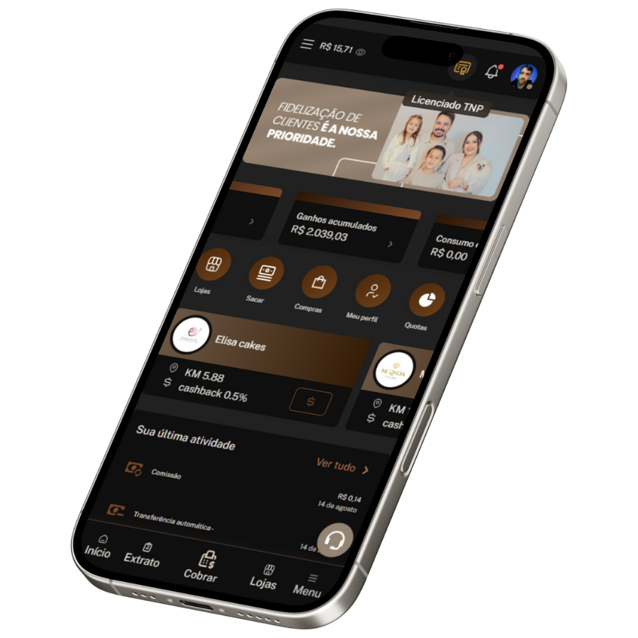 App TNP exibido em um smartphone